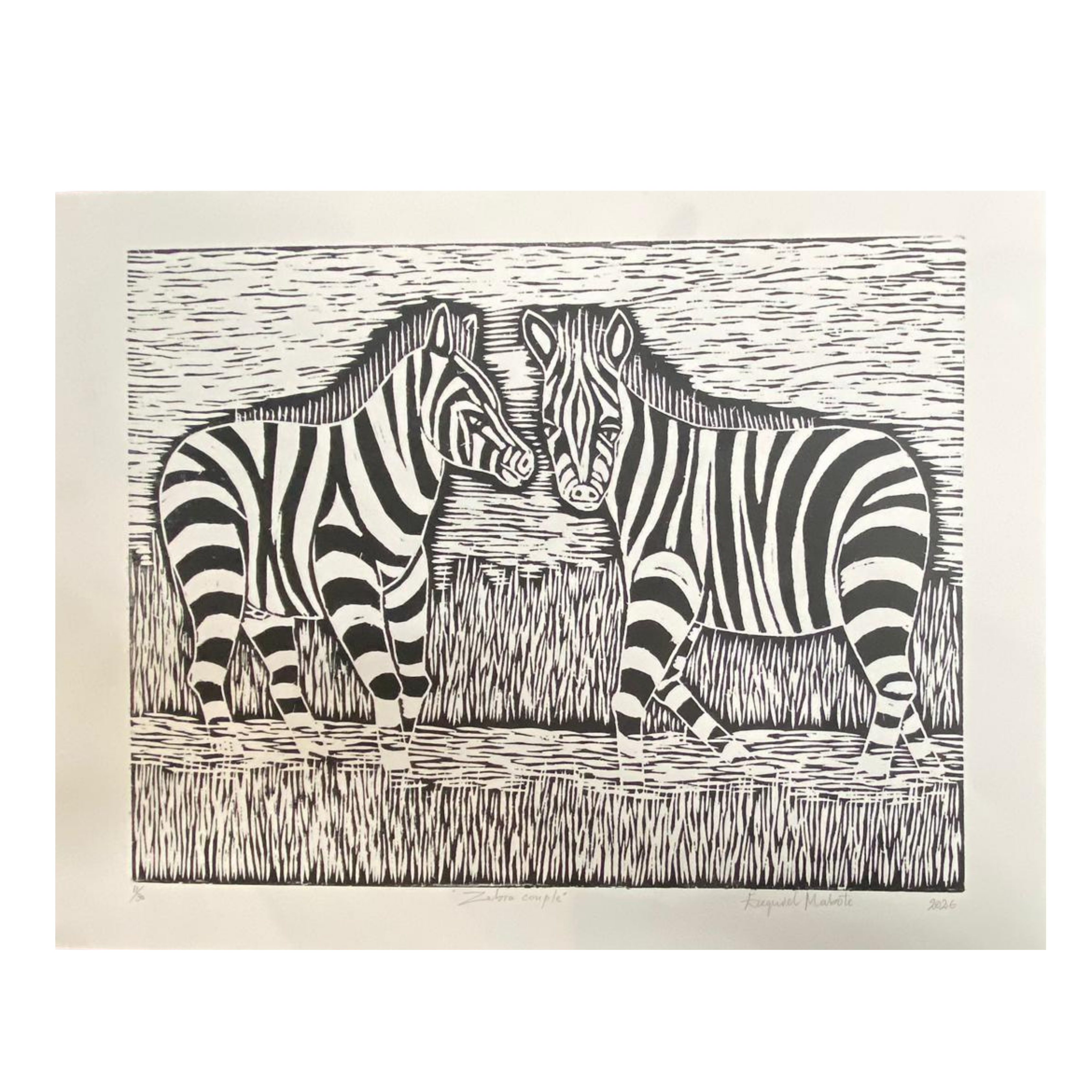 Mabote Art Woodprint Painting - Zebra Couple