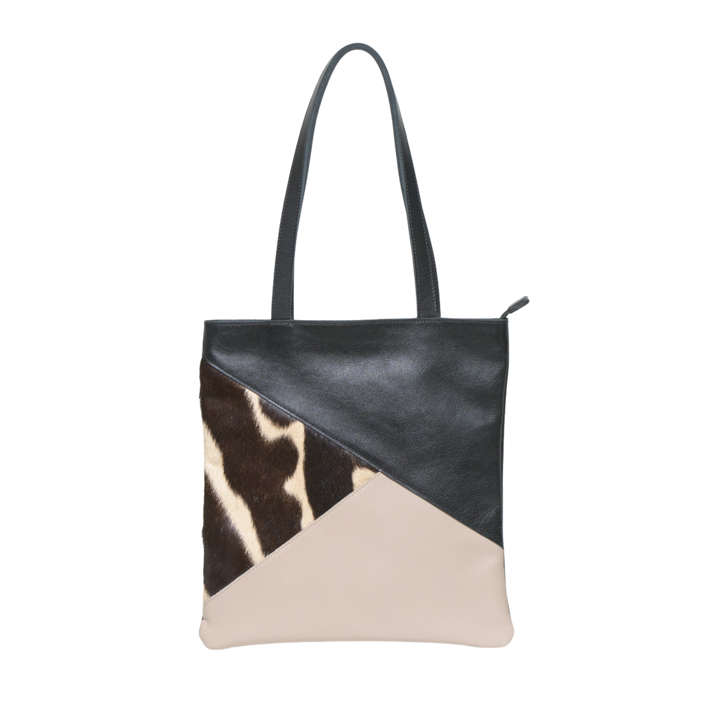 Zebra Leather 3 Tone Shopper Handbag