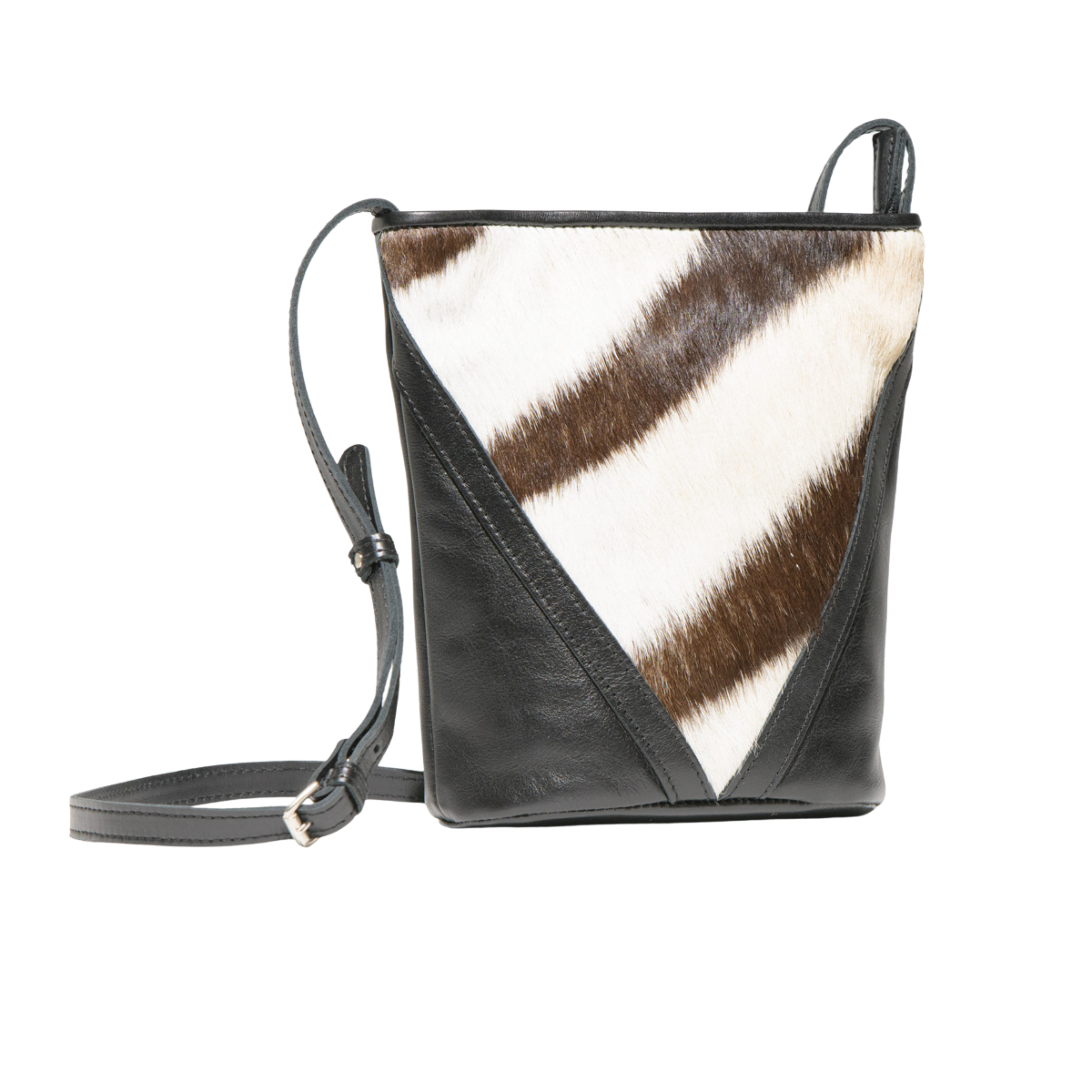 Zebra Leather Tan Bucket Crossbody - LuLu