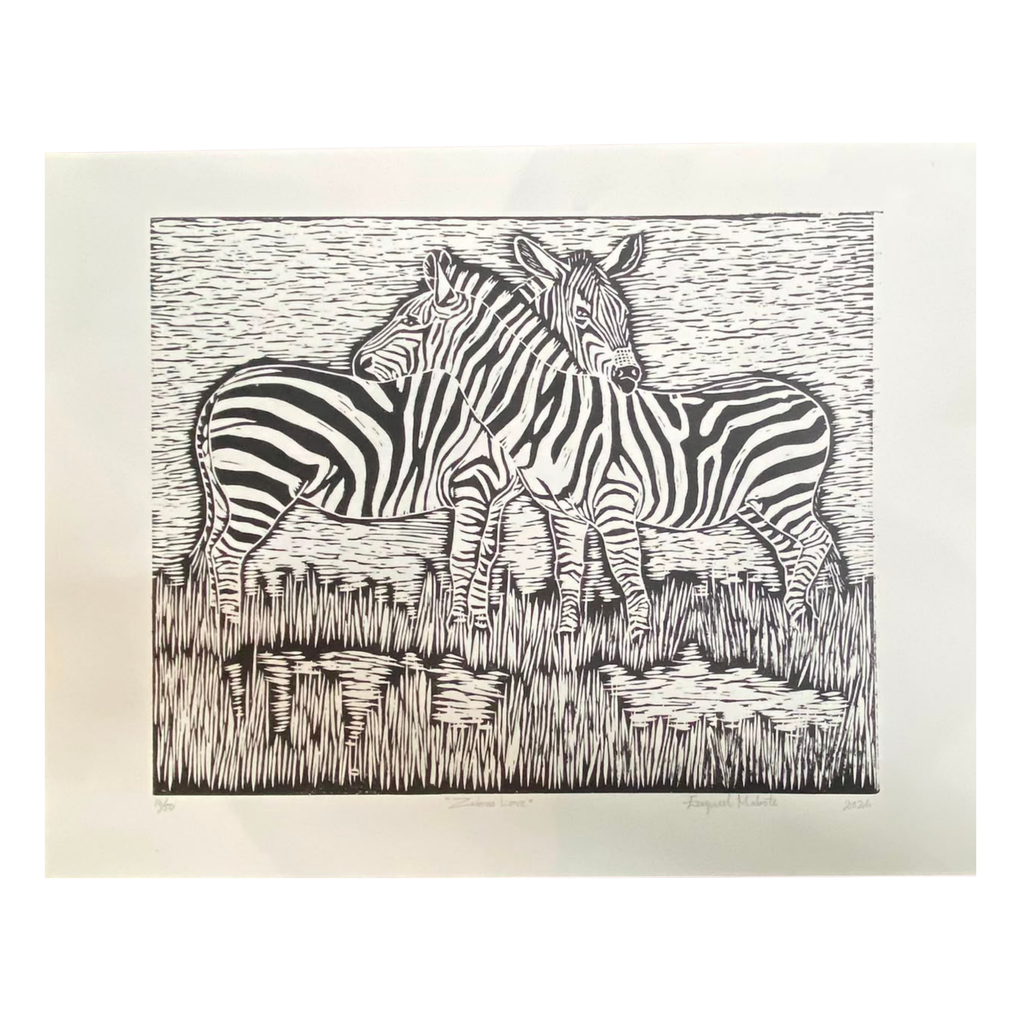 Mabote Art Woodprint Painting - Zebra Love