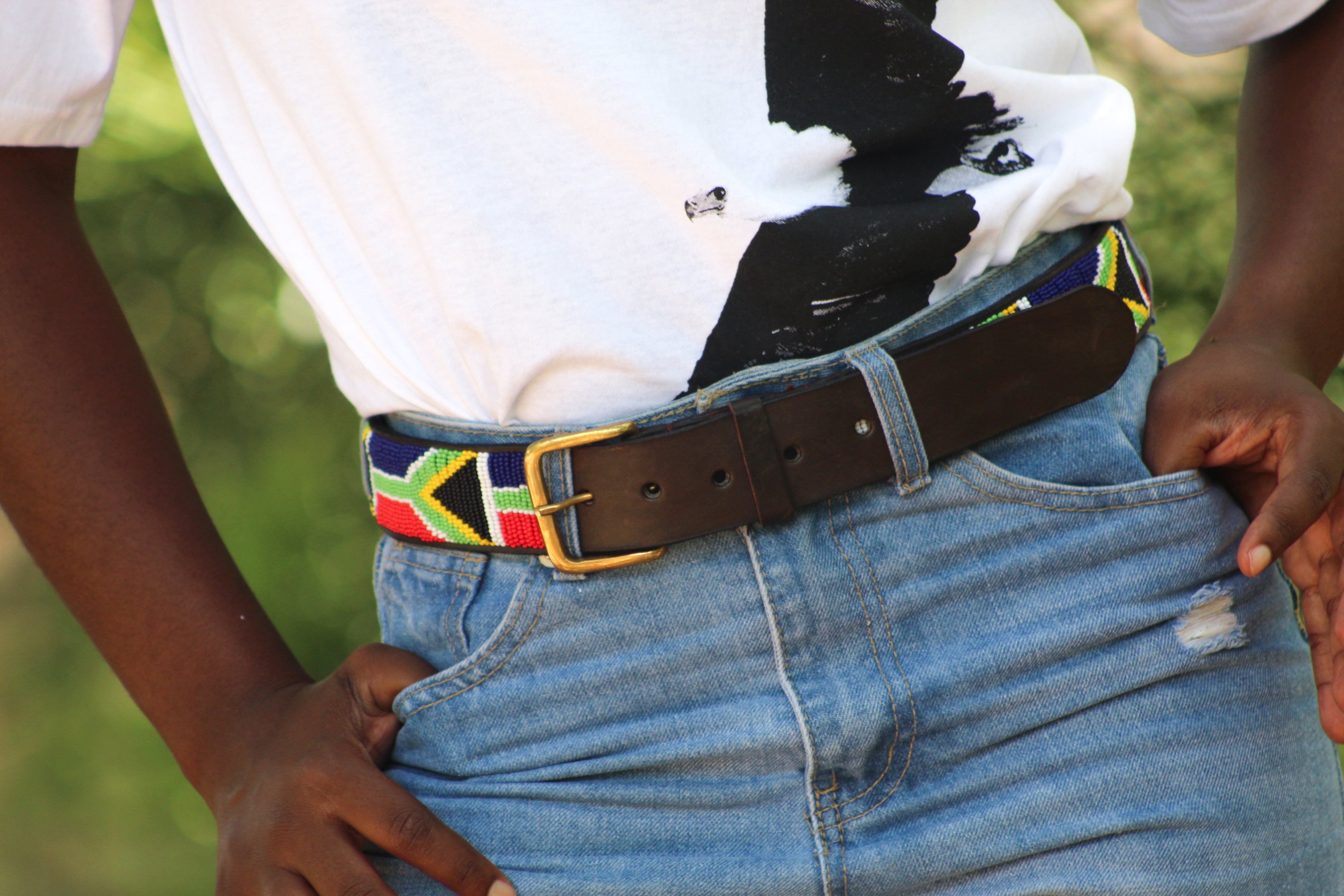 South African Flag - Colourful Beaded Leather Belt