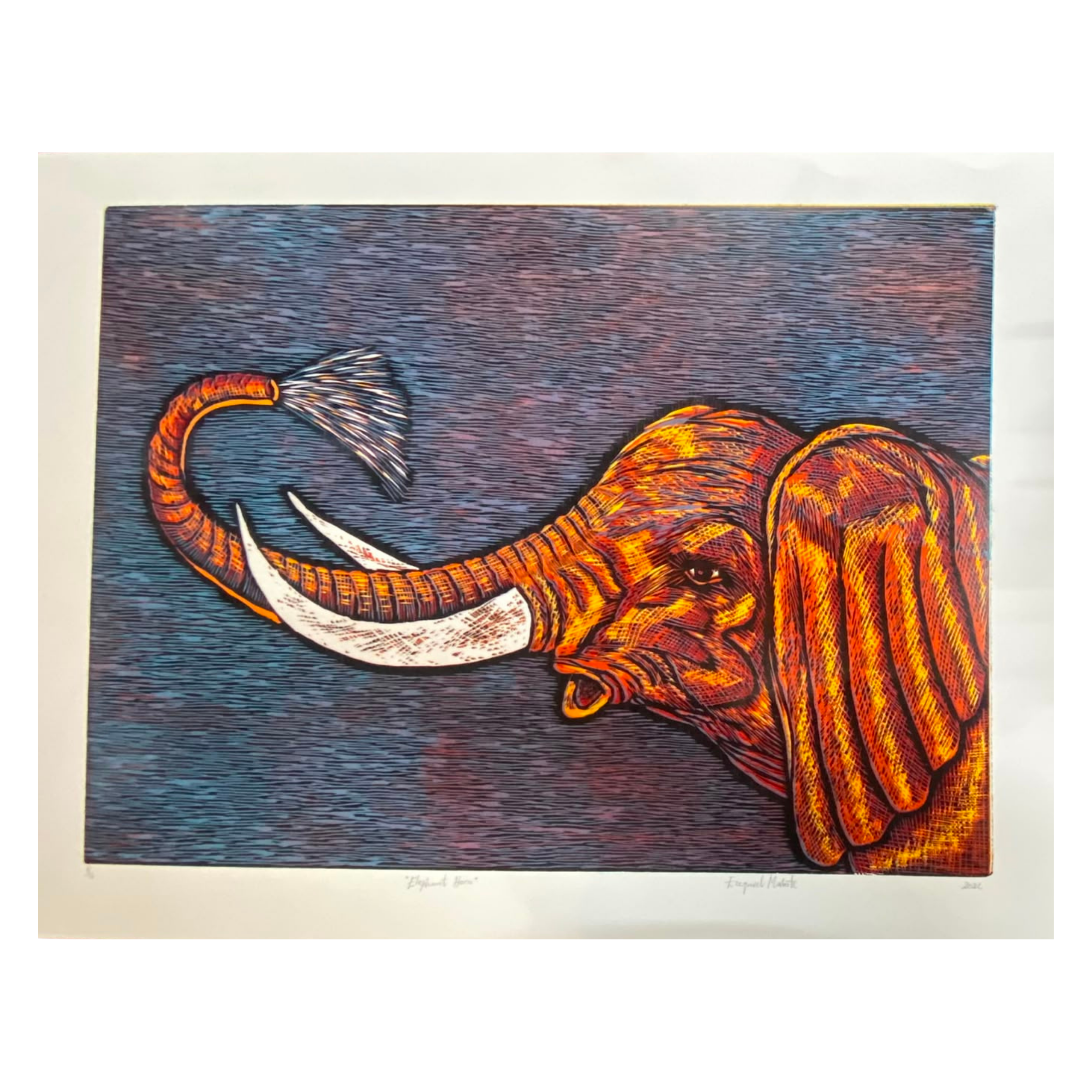Mabote Art Woodprint Painting - Elephant Horn