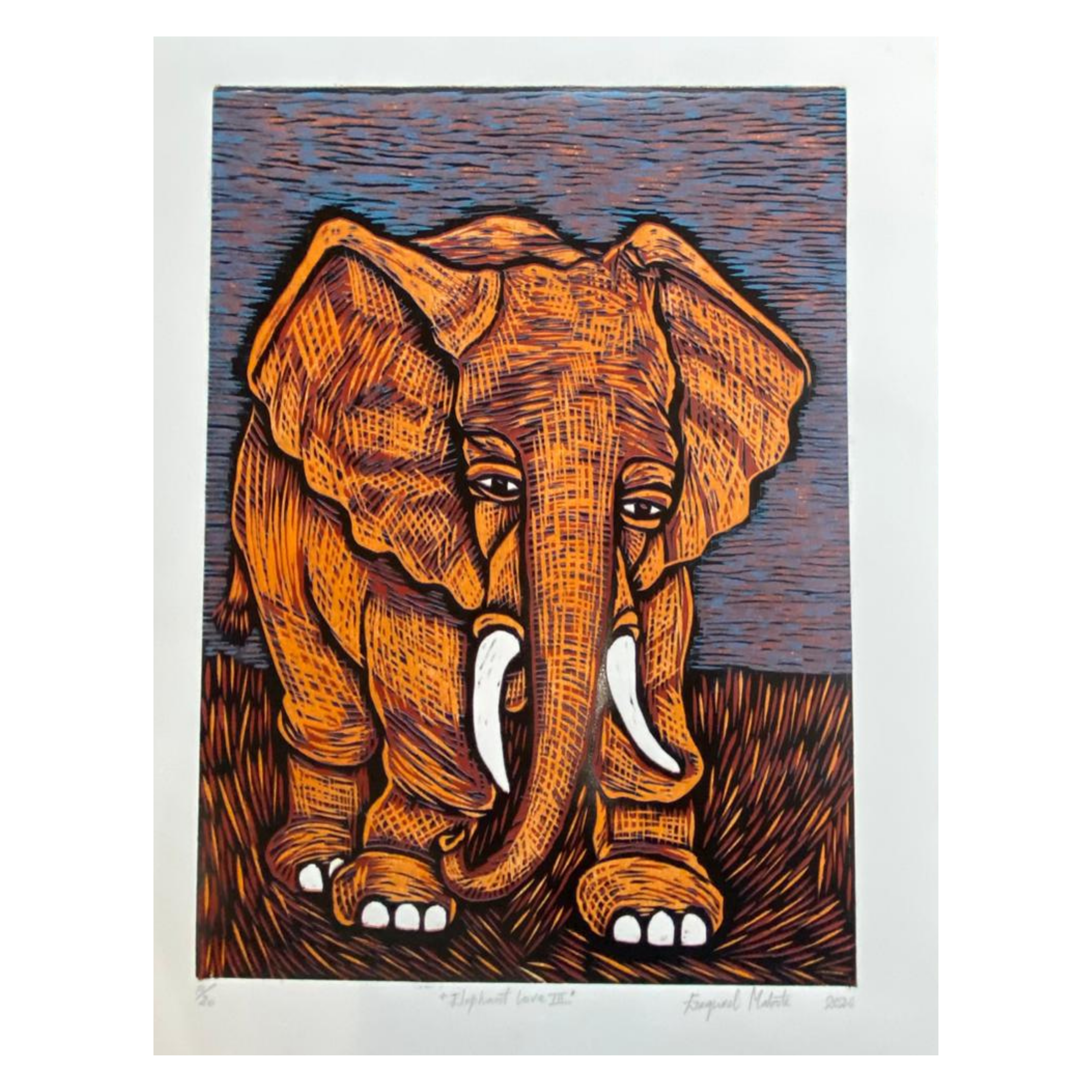 Mabote Art Woodprint Painting - Elephant Love