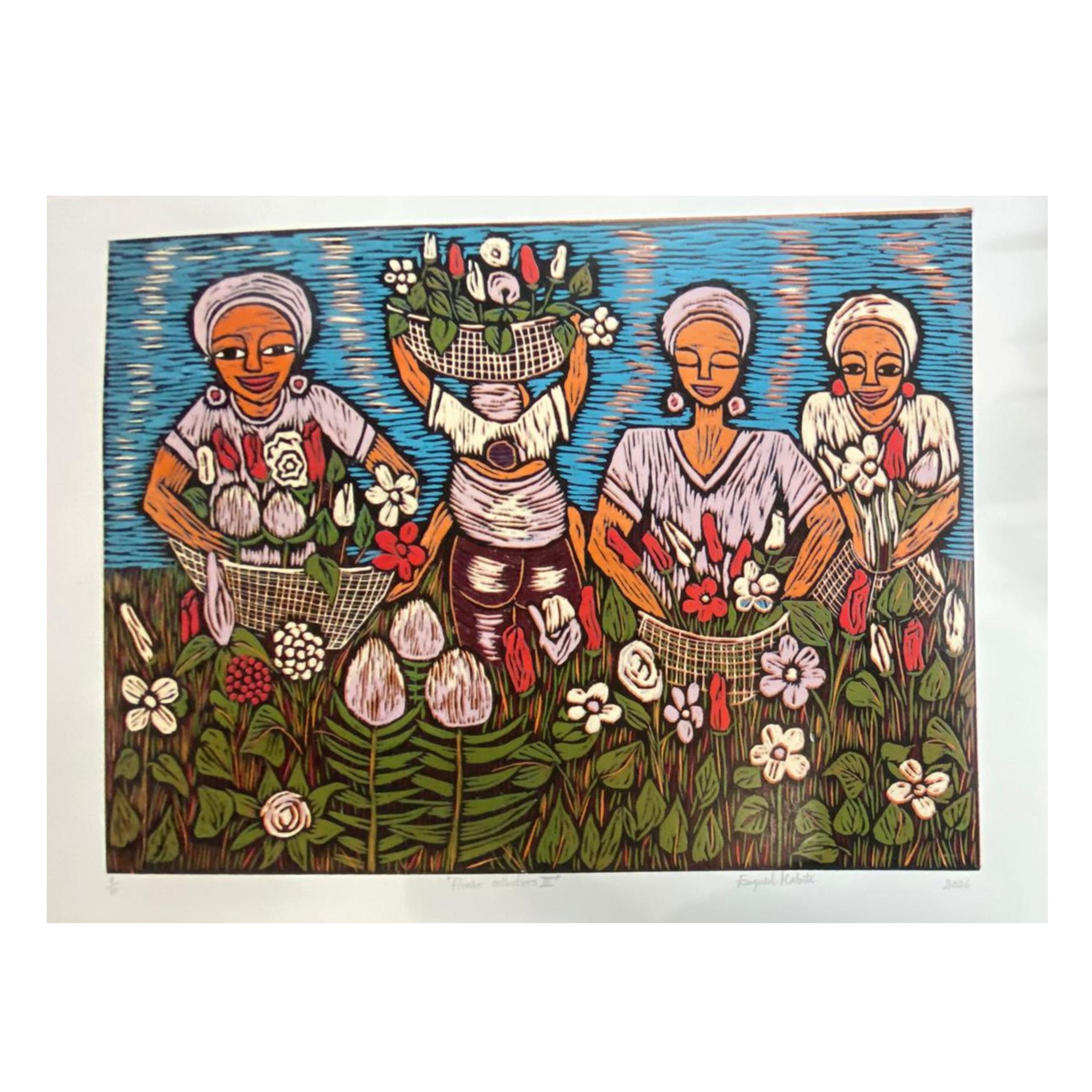 Mabote Art Woodprint Painting - Flower Collectors