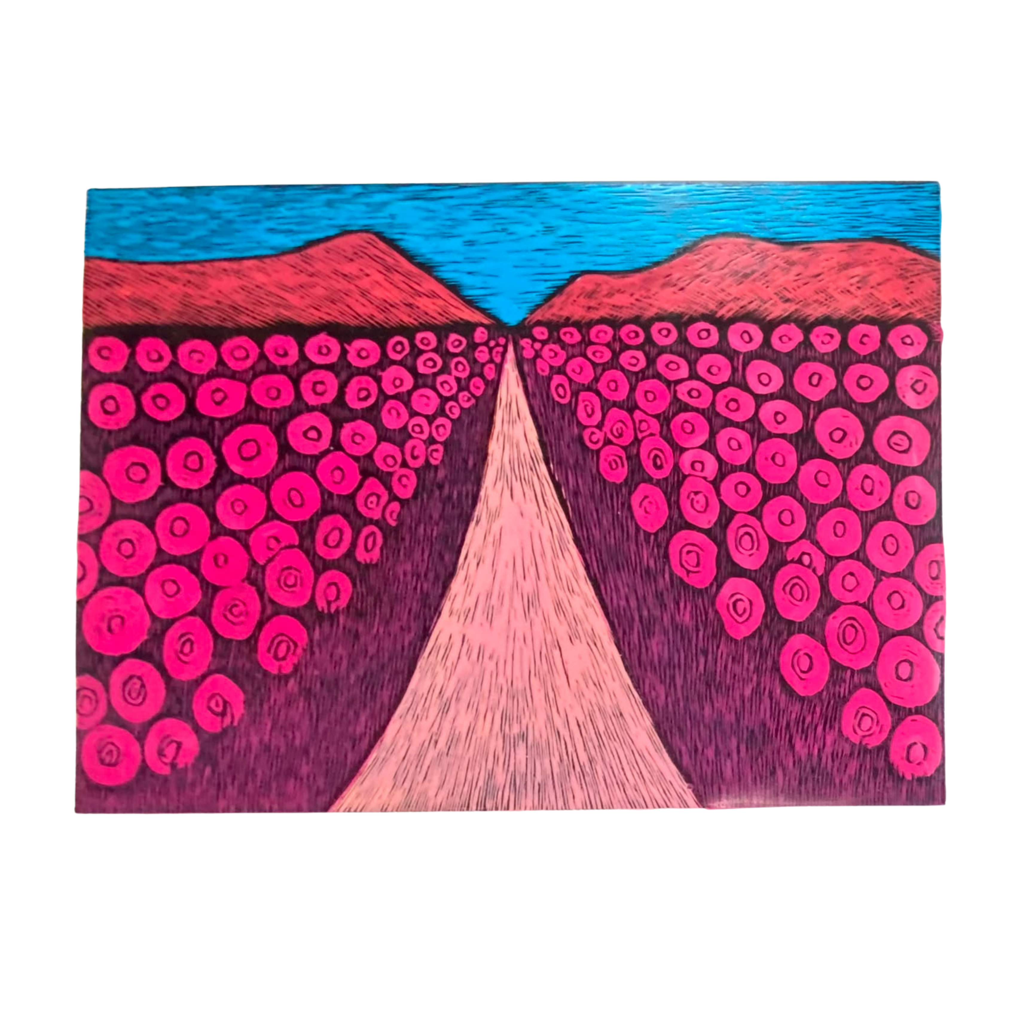 Mabote Art Woodprint Painting - Flower Landscape