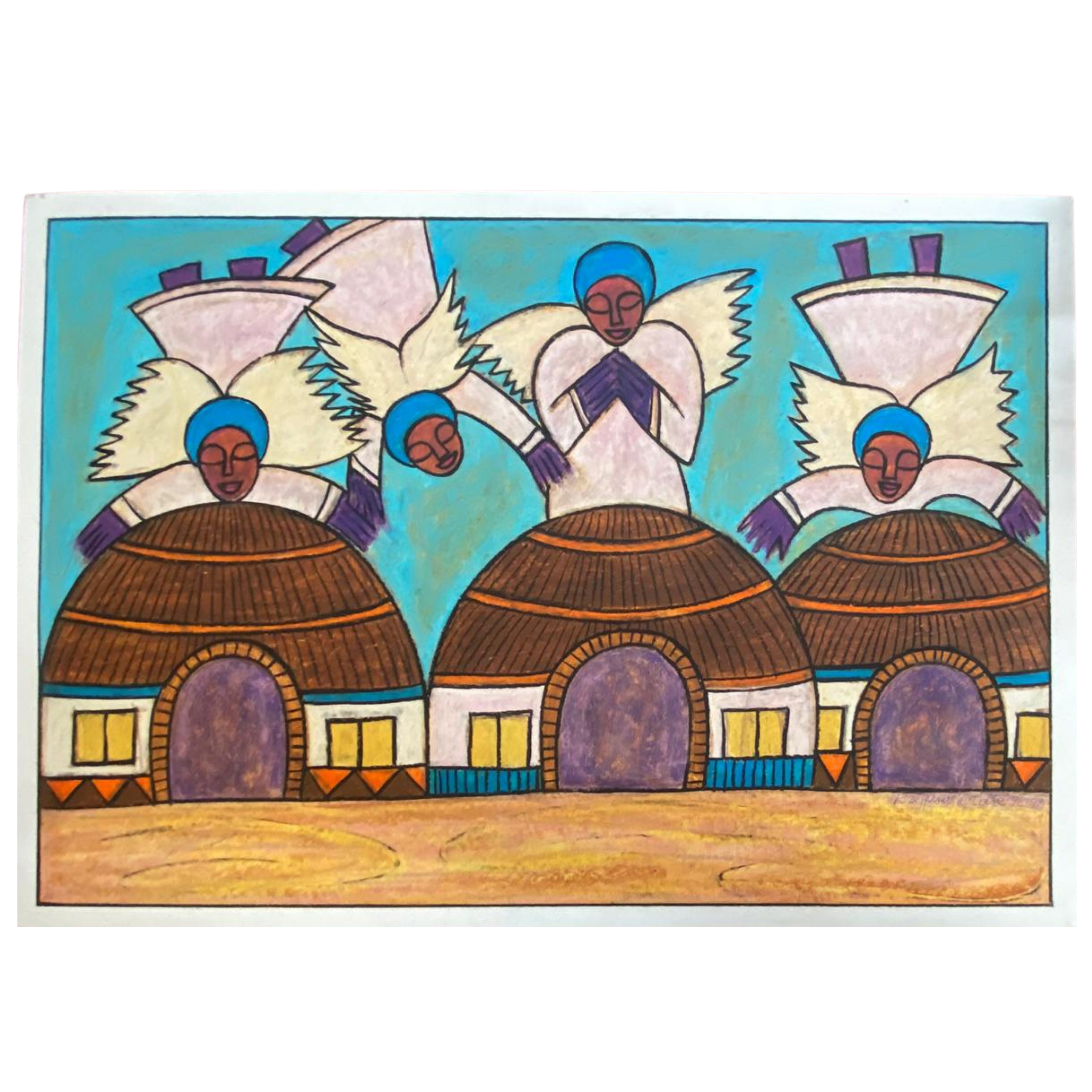 Mabote Art Woodprint Painting - Four Angels
