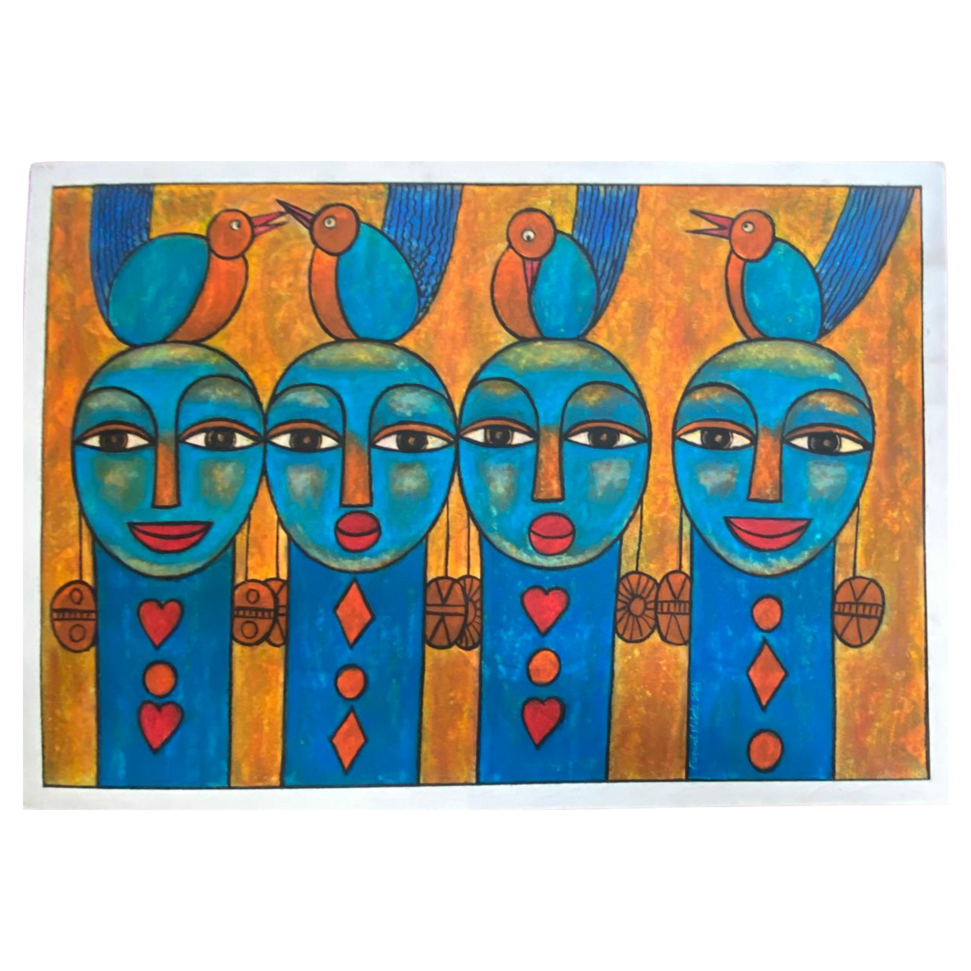 Mabote Art Woodprint Painting - Four Birds Four Ladies()