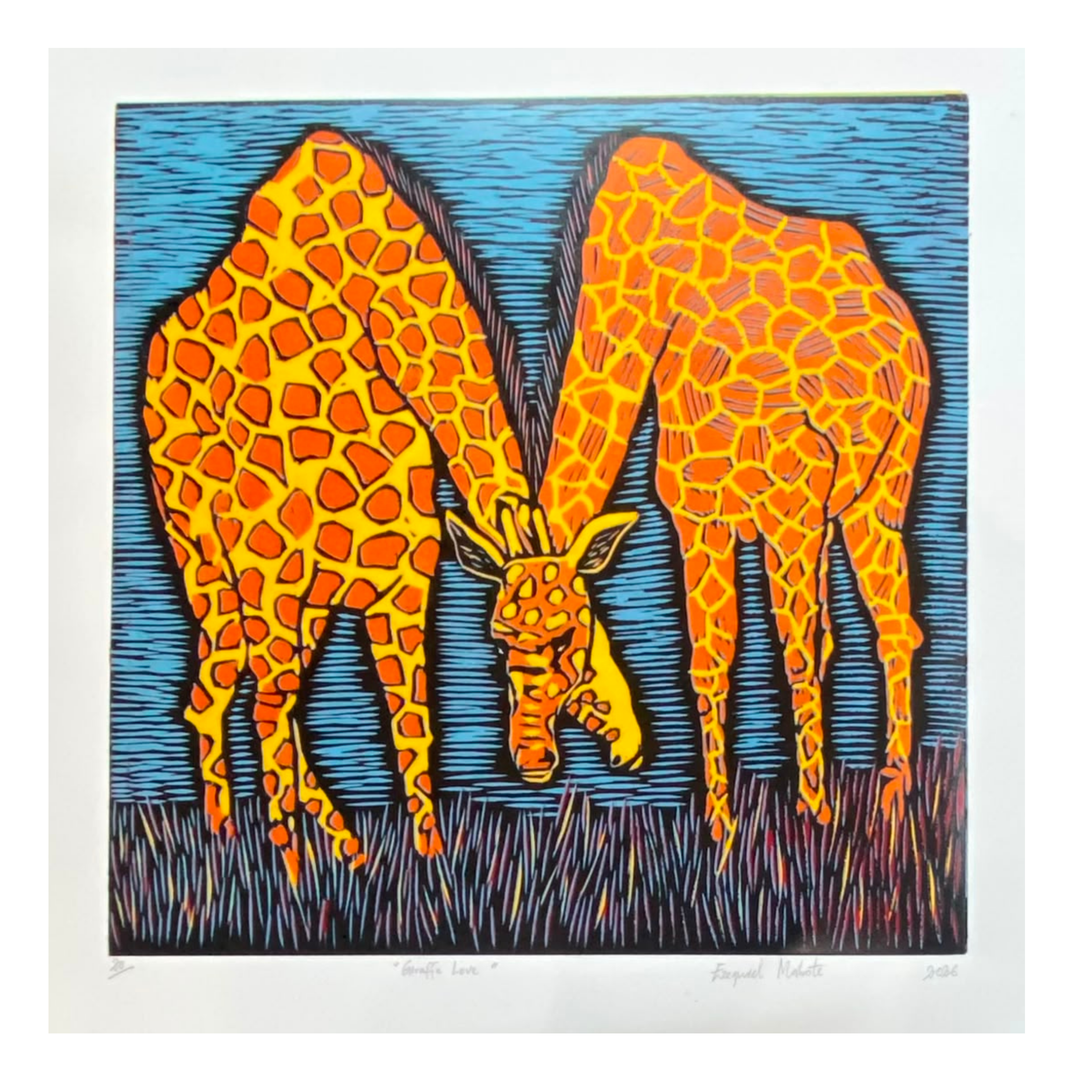 Mabote Art Woodprint Painting - Giraffe In Love