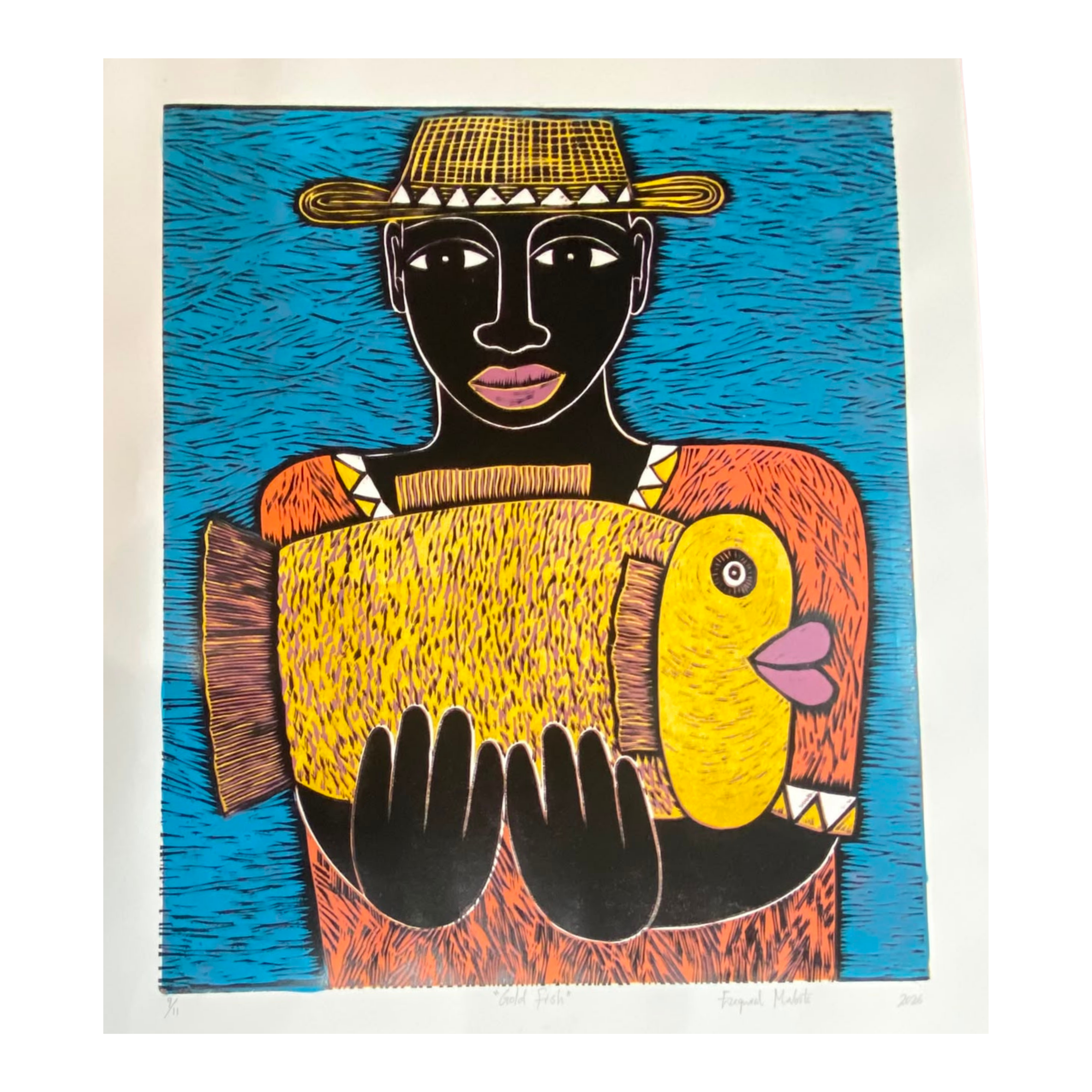 Mabote Art Woodprint Painting - Gold Fish