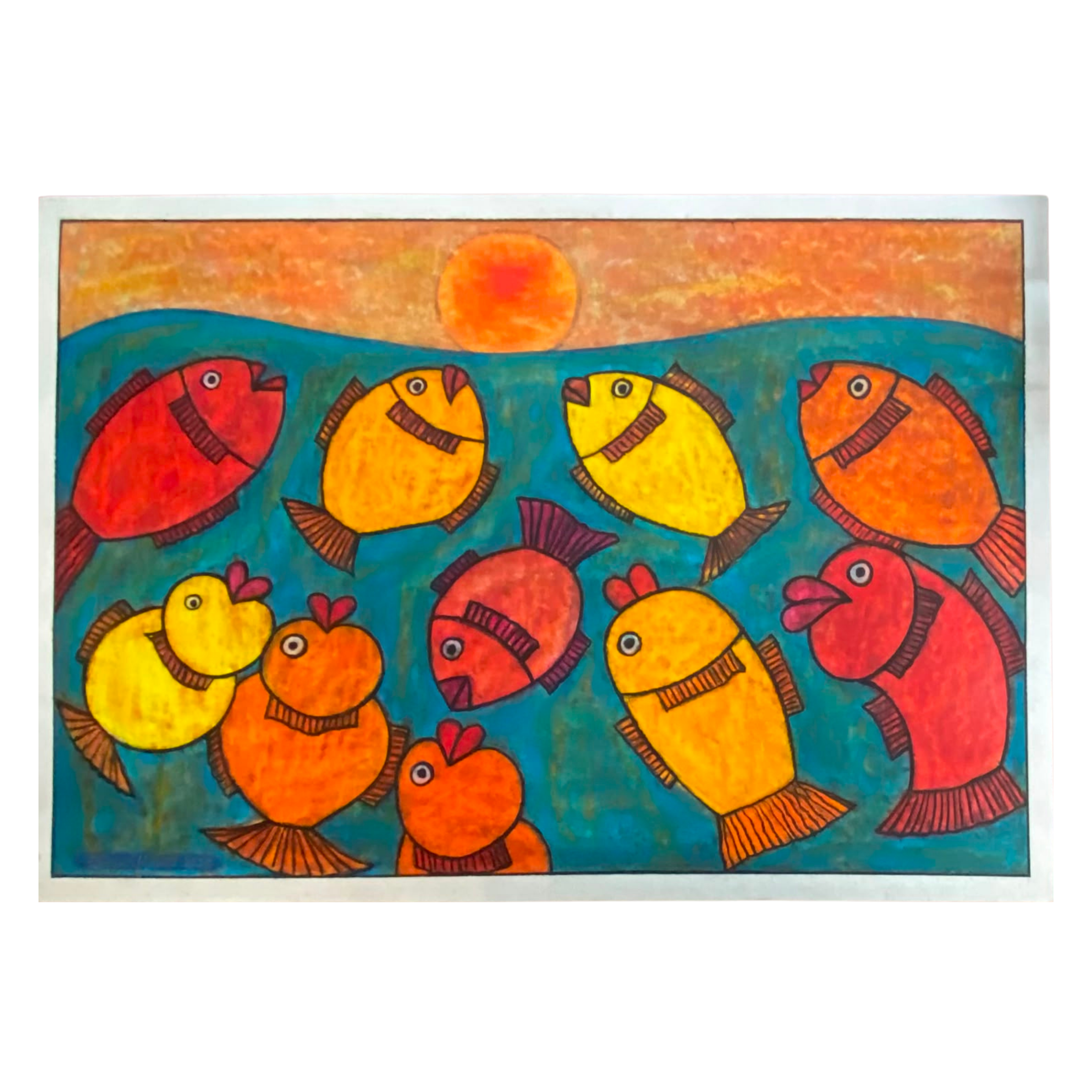 Mabote Art Woodprint Painting - Happy Fish