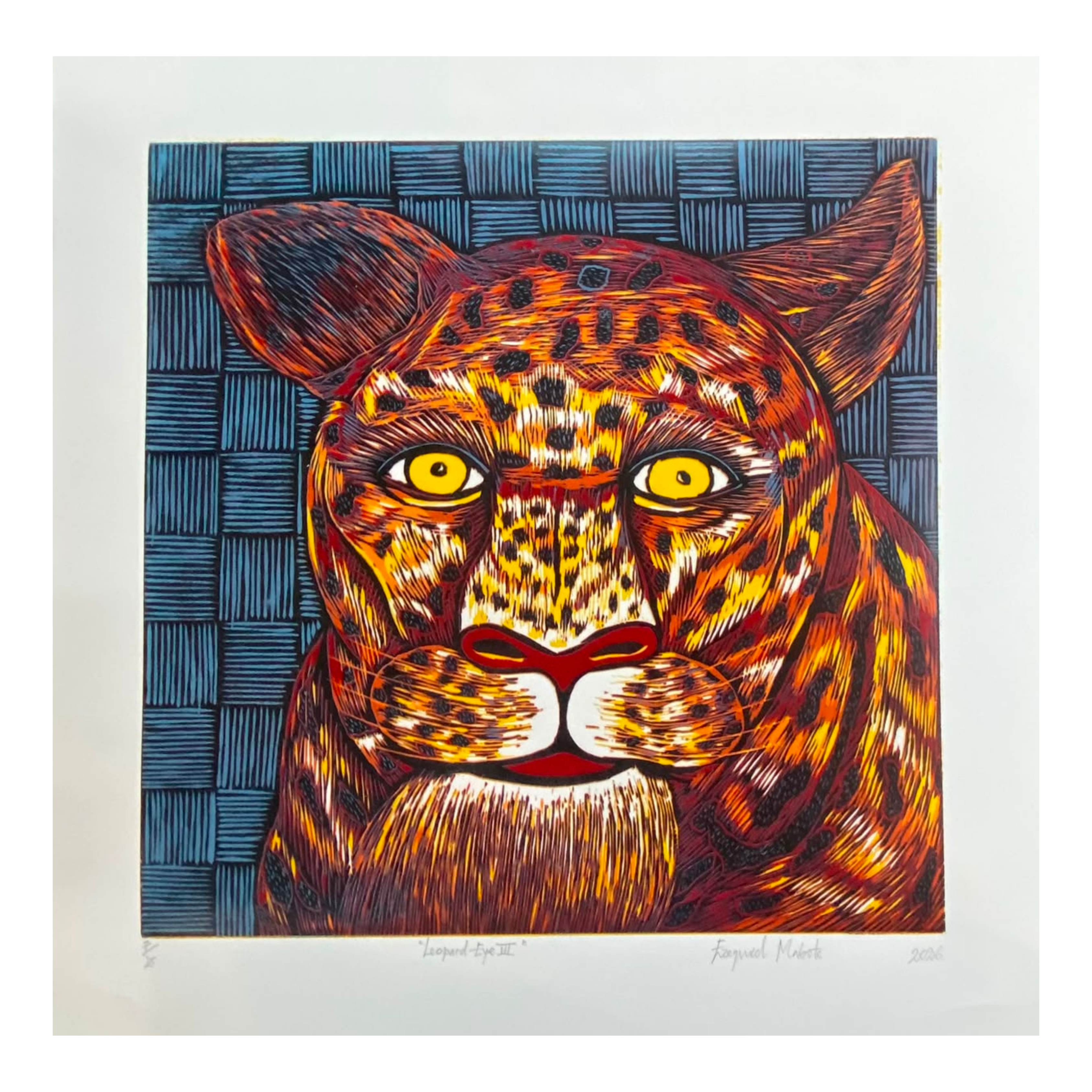 Mabote Art Woodprint Painting - Leopard eye