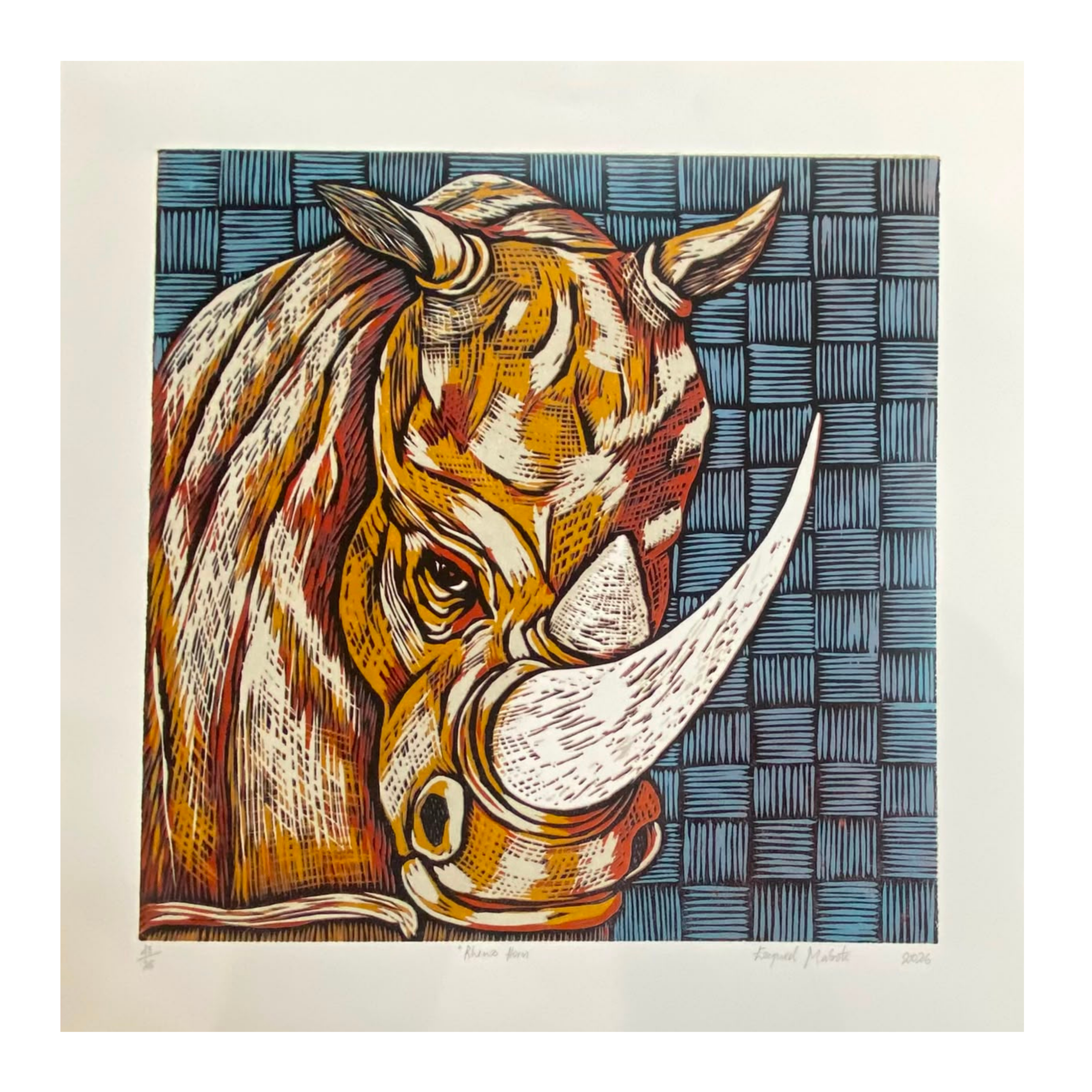 Mabote Art Woodprint Painting - Rhino Horn