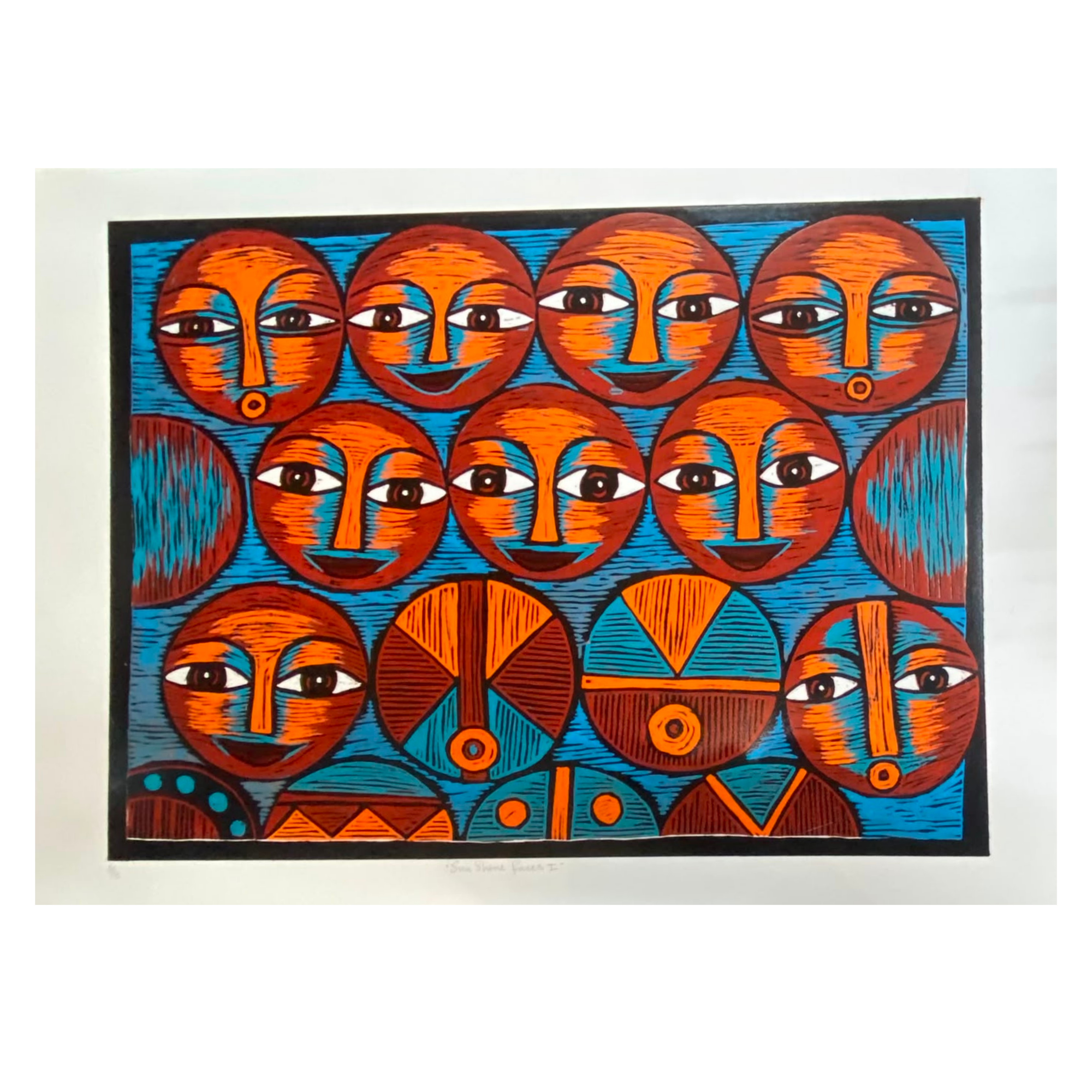 Mabote Art Woodprint Painting - Sun Shine Faces